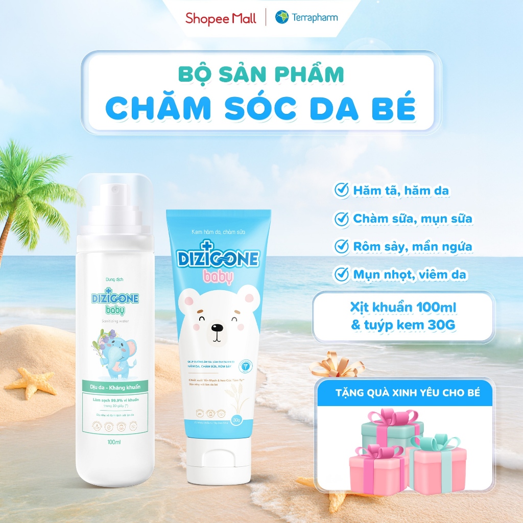 [COMBO] Xịt kháng khuẩn DIZIGONE Baby 100ml & Kem DIZIGONE Baby 30g: Chăm sóc da bé hăm tã, chàm sữa