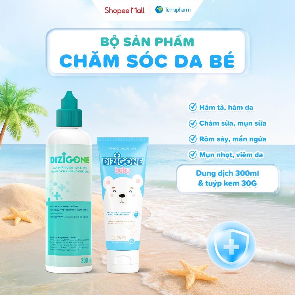 [COMBO] Dung dịch kháng khuẩn DIZIGONE 300ml & Kem DIZIGONE Baby 30g: Đẩy lùi hăm tã, chàm sữa, mẩn 