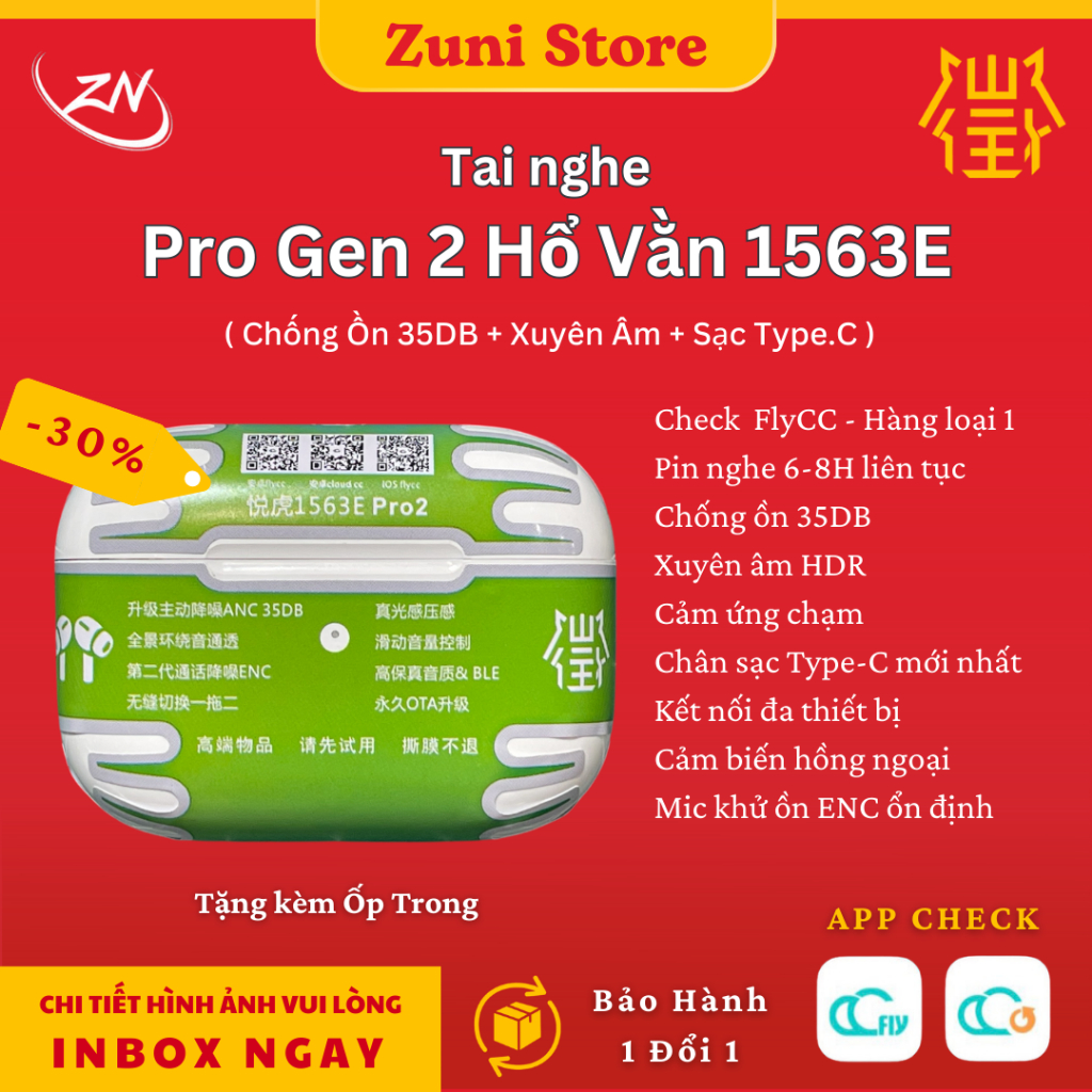 [ Pro 2 1563E ] Tai Nghe Bluetooth Hổ Vằn Pro 2 1563E Chống Ồn ANC 35DB - Xuyên Âm - Kết Nối Đa Thiế