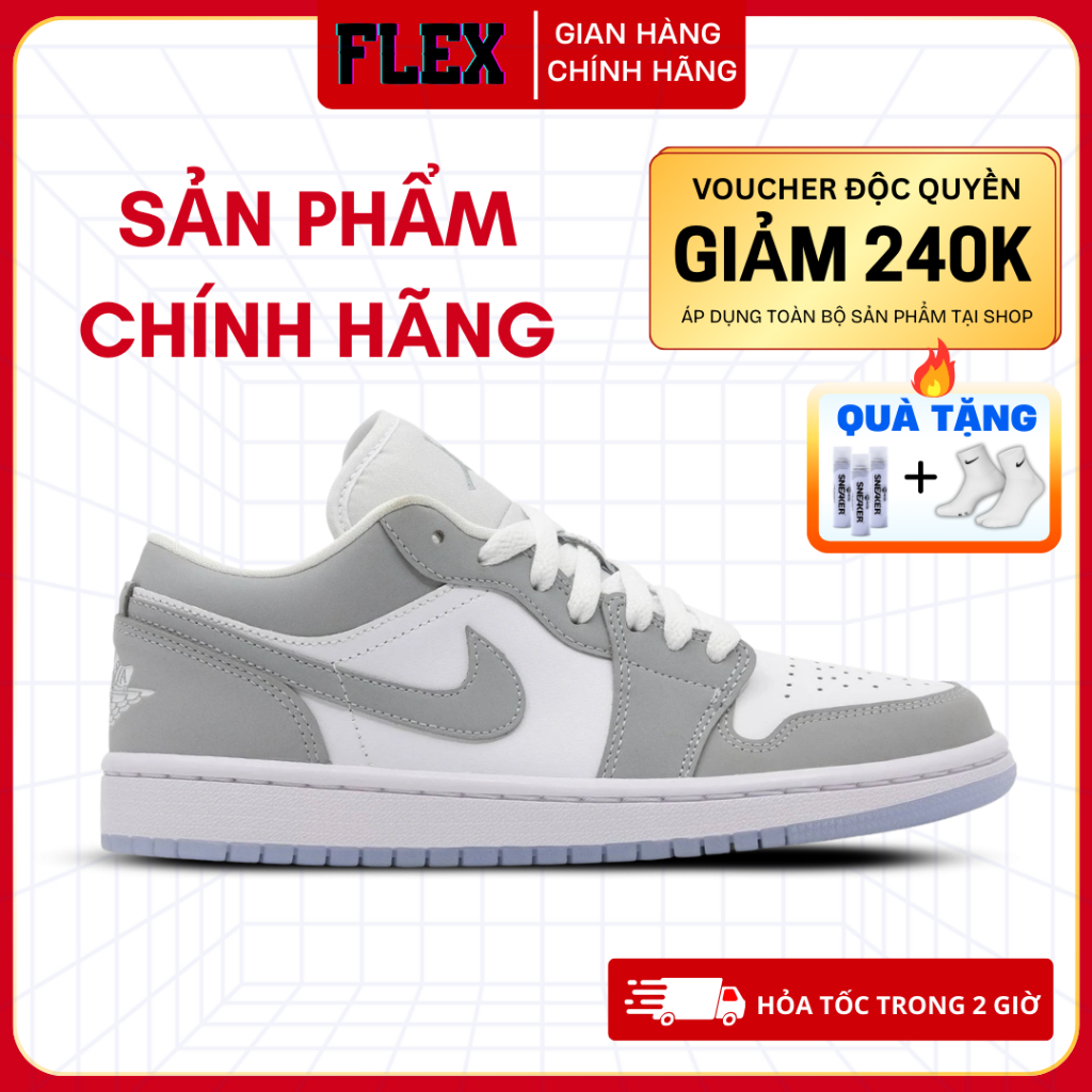 Giày Wmns Air J1 Low ‘White Wolf Grey’ DC0774-105 CHÍNH HÃNG cho nam nữ FLEX SHOES