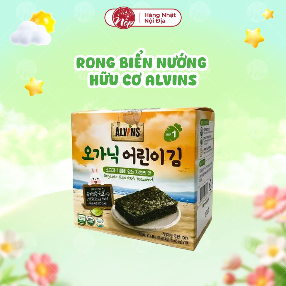 [Date Mới] Rong biển nướng hữu cơ ăn liền không muối Alvins (10 x 15g) Hàn Quốc dành cho bé từ 7 tháng tuổi - nepshop1