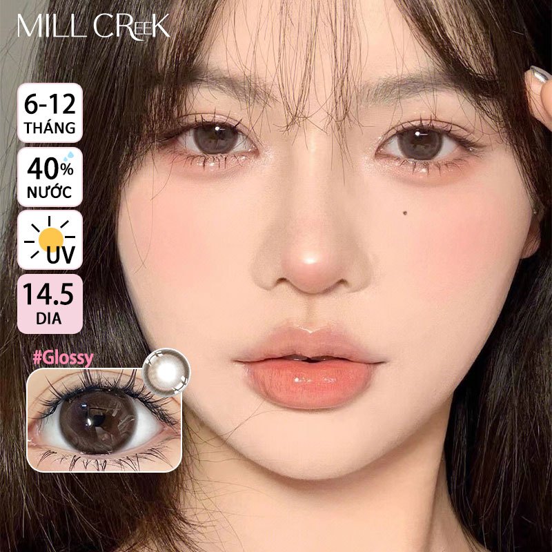 Kính áp tròng MillCreek màu nâu Glossy lens 12 tháng DIA 14.5mm cận có độ (0-8)