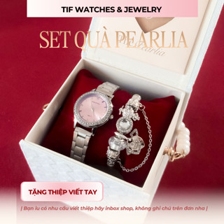 [QUÀ TẶNG 8/3 & VALENTINE] Bộ Trang Sức Đính Đá Cao Cấp PEARLIA Tif Watches Đồng Hồ Vòng Tay Phụ Kiện Nữ
