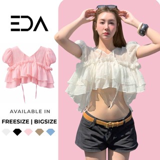 CÓ BIGSIZE | Áo Kiểu Nữ Babydoll Cổ V Dáng Rộng Xòe Mùa Hè Áo Babydoll Croptop Hè Form Rộng Nhún Tầng Xinh Xắn