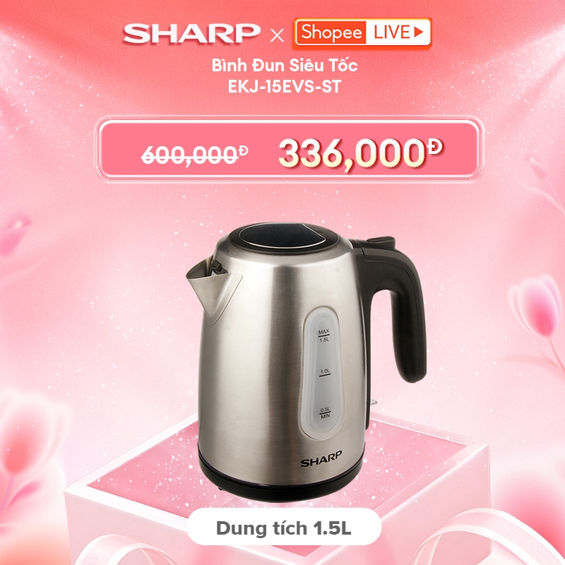 Bình Đun Siêu Tốc 1.5 Lít SHARP EKJ-15EVS-ST Vạch báo nước, Cảm biến nhiệt FADA