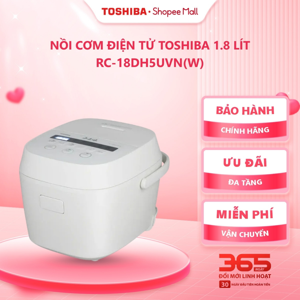 Nồi cơm điện tử Toshiba 1.8 lít RC-18DH5UVN(W) điều khiển tiếng Việt, Umami Series, |ĐỘC QUYỀN ONLINE|