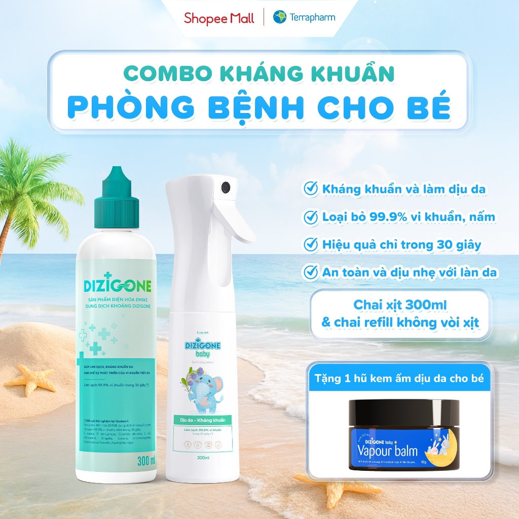 [COMBO] Xịt kháng khuẩn DIZIGONE Baby 300ml & Dung dịch kháng khuẩn DIZIGONE: Xịt tay chân, đồ chơi,