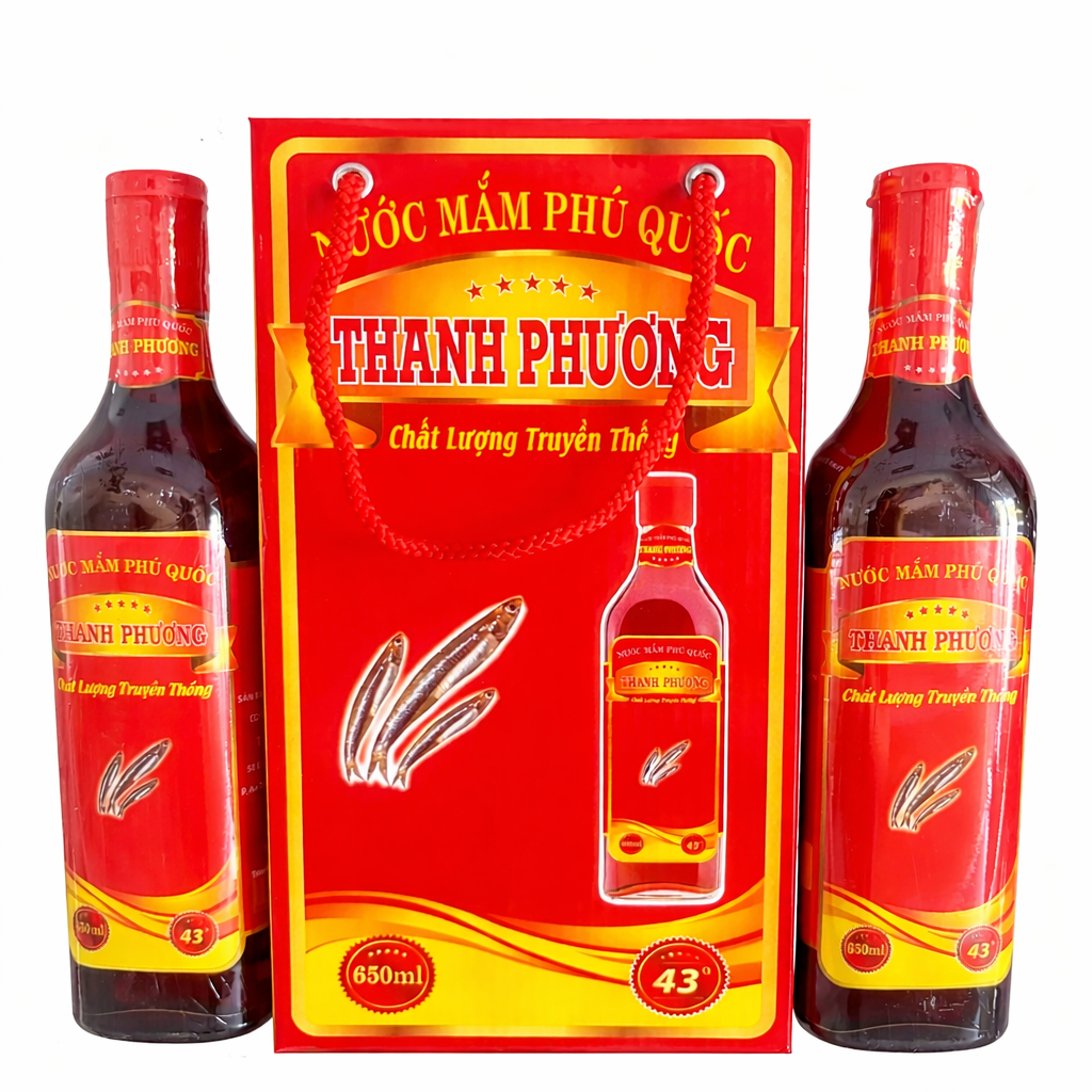 Nước Mắm Phú Quốc Thanh Phương 43N 650ml / Hộp 2 chai – Nước Mắm Nguyên Chất Cao Đạm