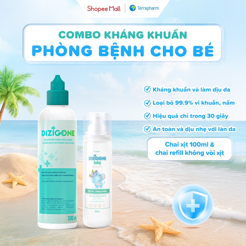 [COMBO] Xịt kháng khuẩn DIZIGONE Baby 100ml & Dung dịch kháng khuẩn DIZIGONE: Phòng bệnh & chăm sóc 