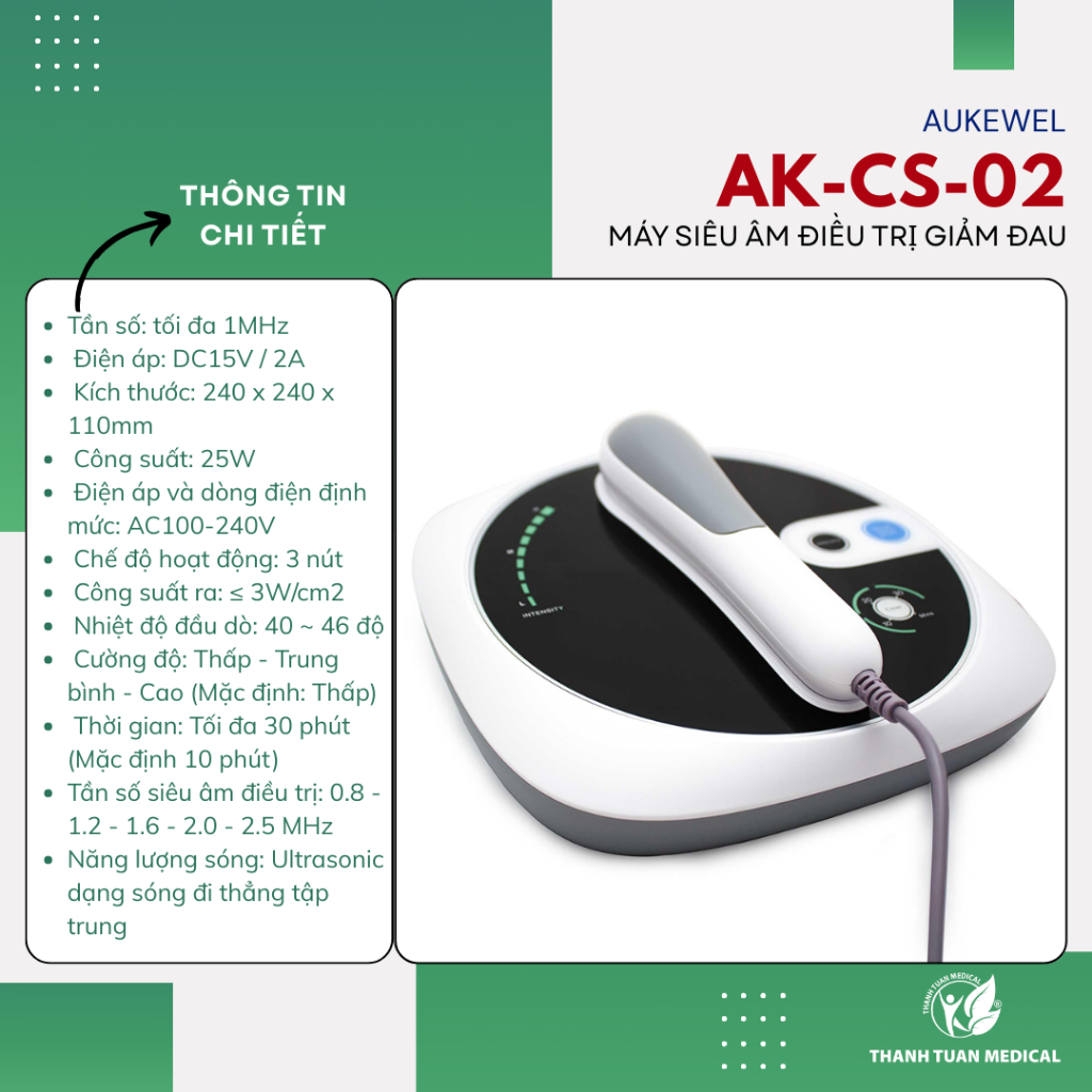 Máy siêu âm xung điện Aukewel AK-CS-02 có châm cứu và nhiệt giúp giảm đau cơ xương khớp - BH 1 năm