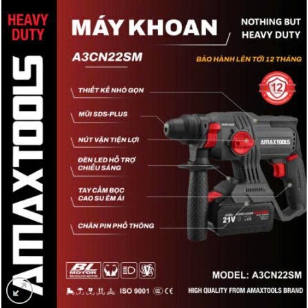 Máy khoan 3CN pin AMaxtools A3CN22SM ( 1PIN 6.0 AP60021SM + 1 SẠC AS6.5ASM)