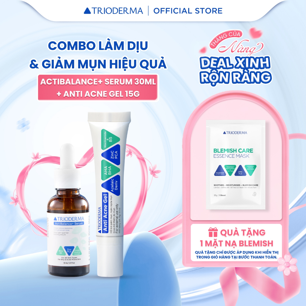 [Serum & Gel Mụn] Combo chăm sóc & giảm mụn hiệu quả Trioderma ActiBalance+ Serum 30ml & Anti Acne Gel 15g