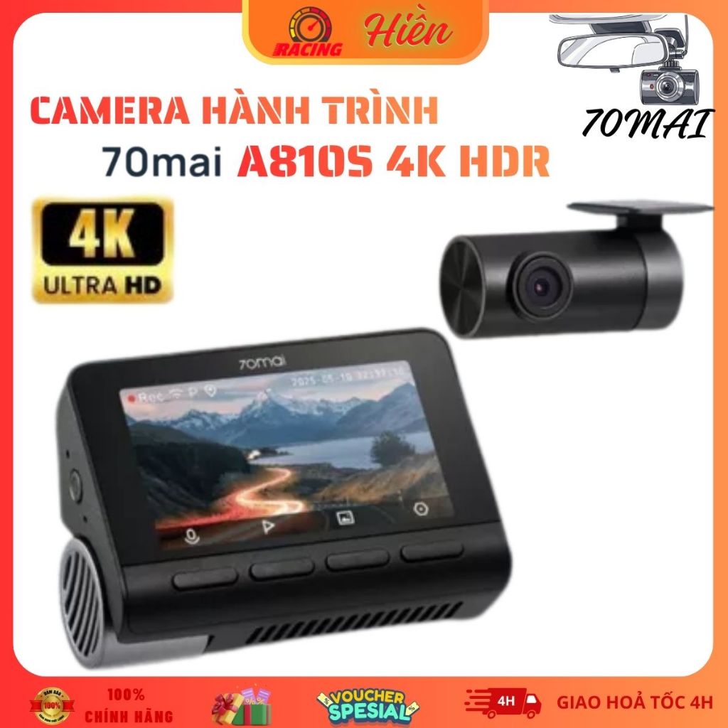 Camera Hành Trình 70mai A810S Ghi Hình Đồng Thời 2 Kênh Trước Sau 4K UHD HDR (Bản Quốc Tế)