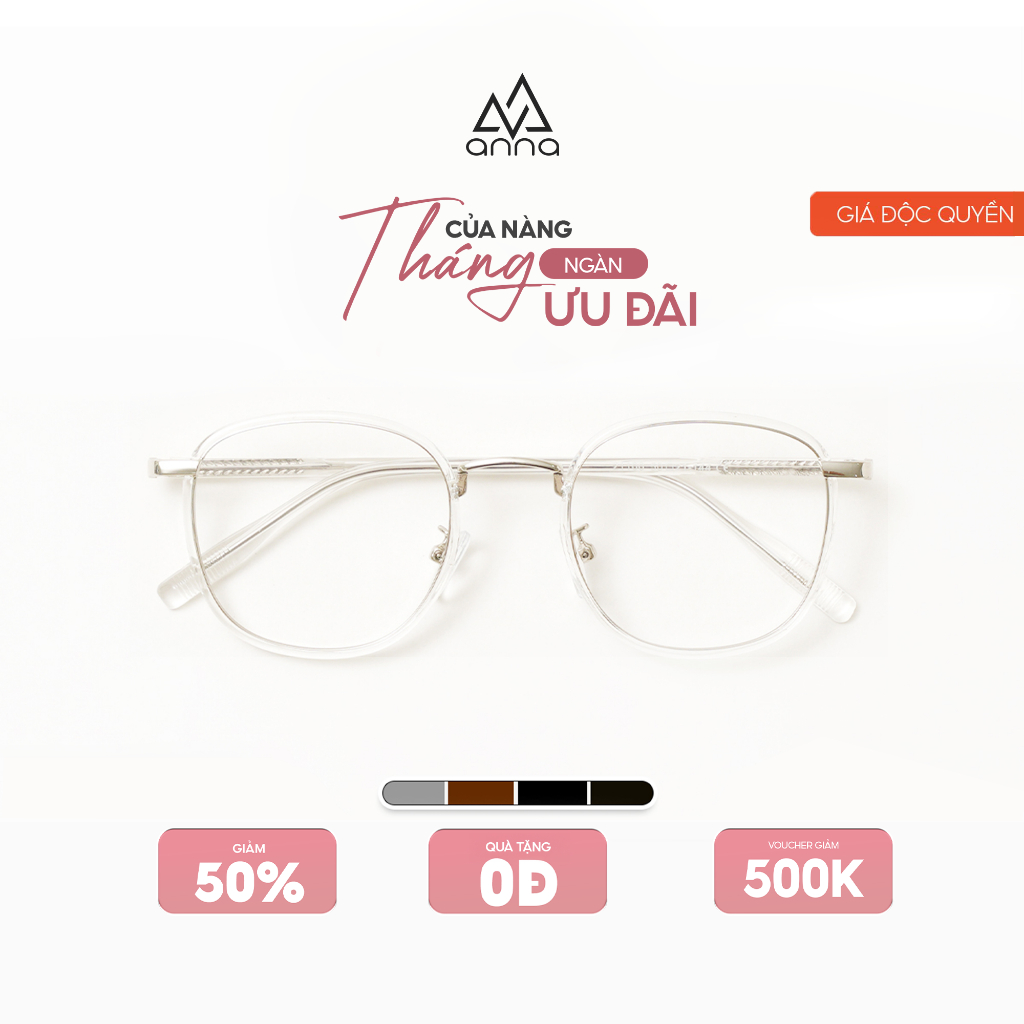 Gọng kính cận thời trang nam nữ ANNA kim loại dáng vuông unisex cá tính OL 21100