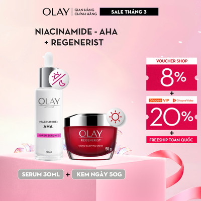 [Meta] Combo 2:Kem Dưỡng Ẩm Ban Đêm OLAY REGENERIST+Super Serum OLAY LUMINOUS AHA Dưỡng Sáng Da, Mờ Thâm Mụn(50G + 30ML)