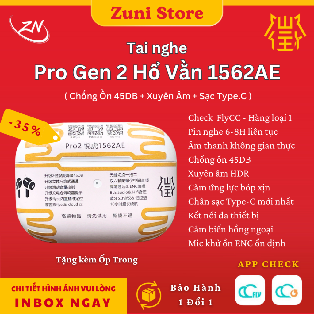[ Pro 2 1562AE ] Tai Nghe Bluetooth Hổ Vằn Pro 2 1562AE Chống Ồn ANC 45DB - Xuyên Âm - Âm Thanh Khôn