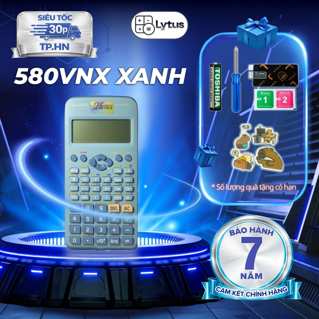Máy tính casio 580 cũ Xanh (độ mới 70-99%) chính hãng bảo hành lên đến 7 năm