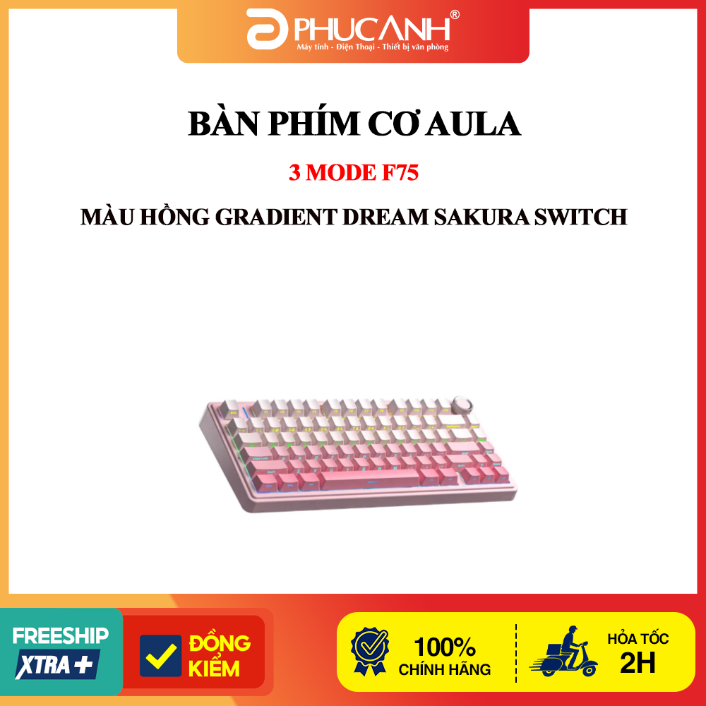 Bàn phím cơ Aula 3 MODE F75 màu Hồng gradient Dream Sakura switch