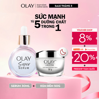 [Meta] Combo 2 Super Serum OLAY 5 Dưỡng Chất Trong 1 30ml Và Kem Dưỡng Sáng Da Ban Đêm OLAY Luminous 50g