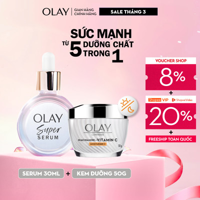 [Meta] Combo 2 Super Serum OLAY 5 Dưỡng Chất Trong 1 30ml Và Kem Dưỡng Ẩm OLAY LUMINOUS NIACINAMIDE + VITAMIN C 50G
