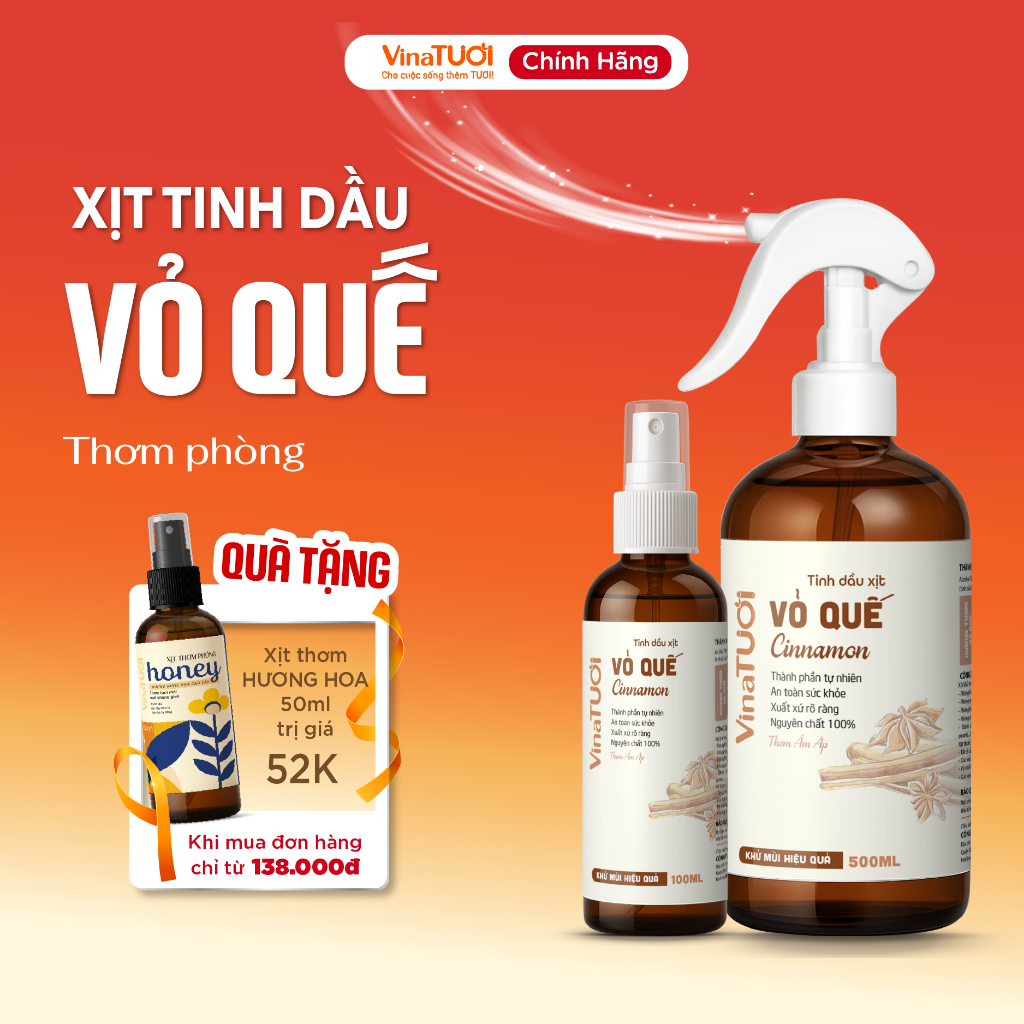 Xịt tinh dầu Quế khử mùi Vina TƯƠI 100ml/300ml/500ml