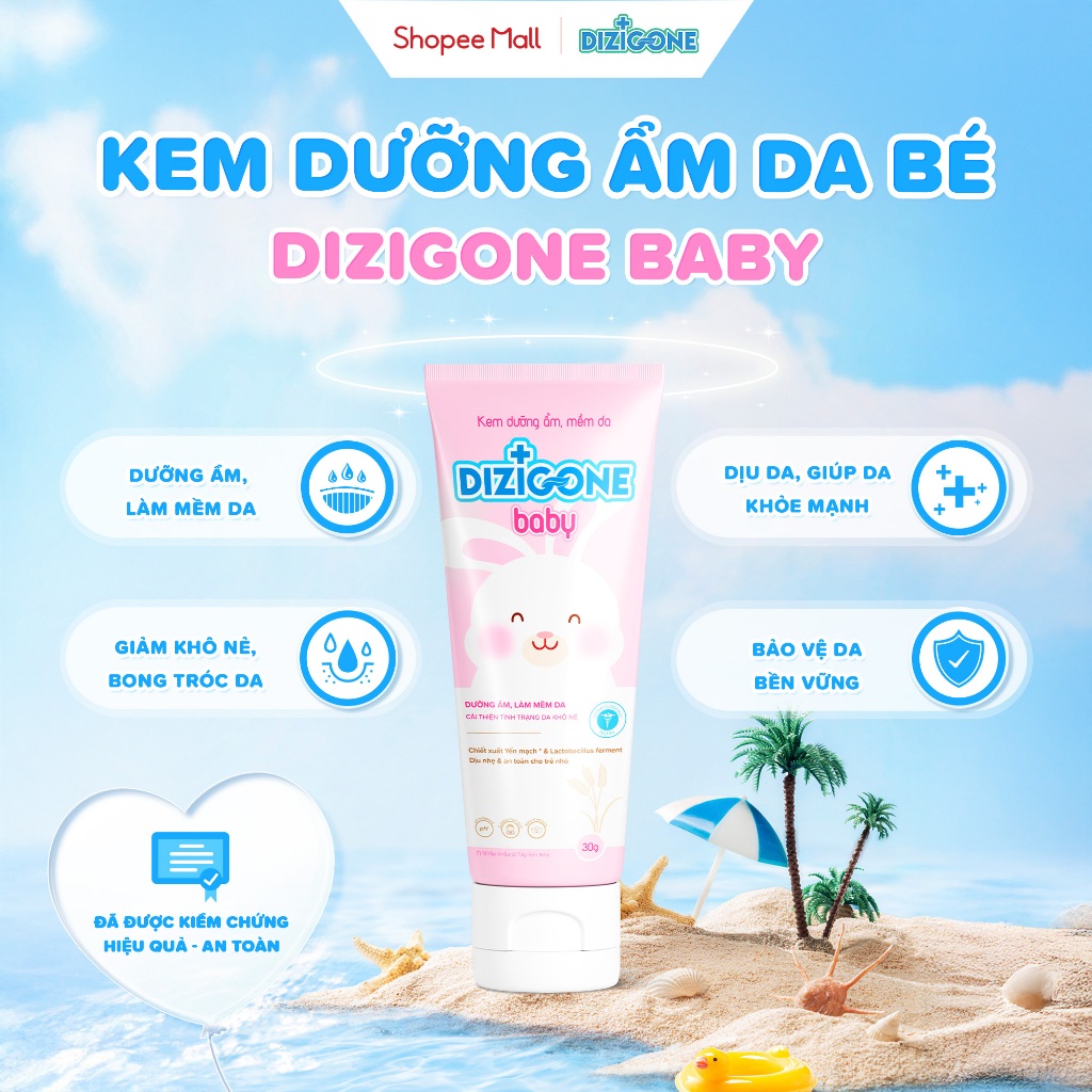 Kem dưỡng ẩm DIZIGONE Baby: Dịu da, đẩy lùi khô da, bong tróc, nứt nẻ cho bé, phục hồi & bảo vệ da bé - Tuýp 30g
