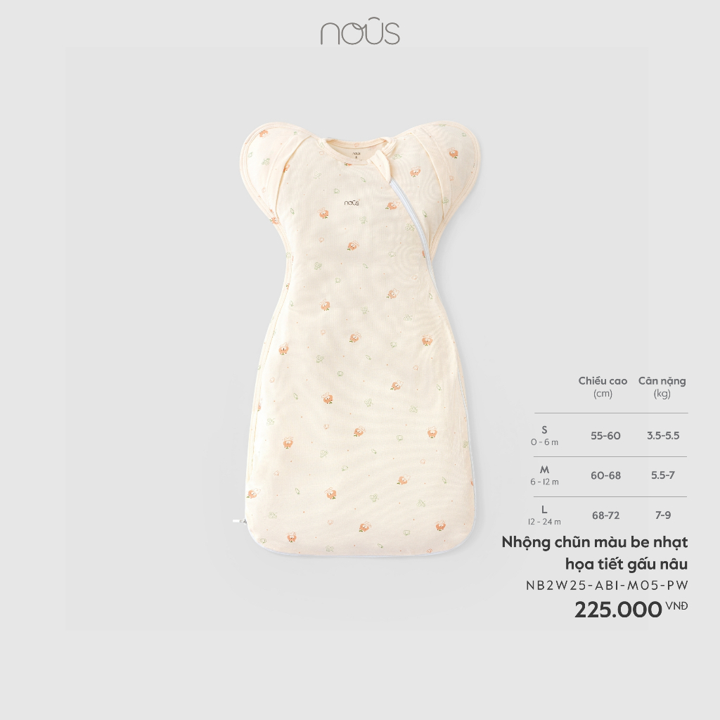 Phụ Kiện Nous Baby Nhộng chũn, túi ngủ cho bé chống giật mình họa tiết xinh xắn khóa thẳng cho bé dưới 9kg BST T3