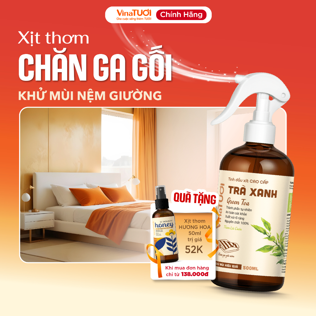 Xịt thơm chăn ga gối đệm Vina TƯƠI 100ml/300ml/500ml khử khuẩn giường nệm