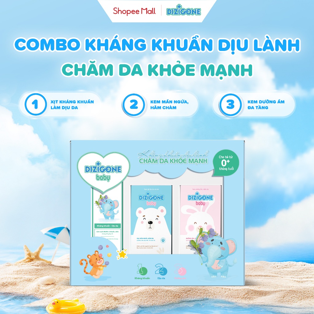 [HỘP QUÀ TẶNG DIZIGONE BABY] Dung dịch DIZIGONE Baby chai xịt 100ml, Kem hăm da chàm sữa, Kem dưỡng 