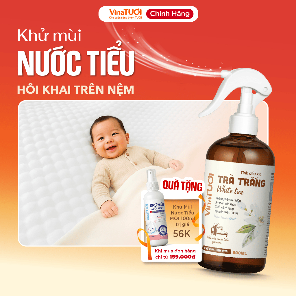 Xịt khử mùi hôi khai Nước Tiểu Vina TƯƠI 100ml/300ml/500ml trên nệm ngủ dành cho người già, trẻ nhỏ