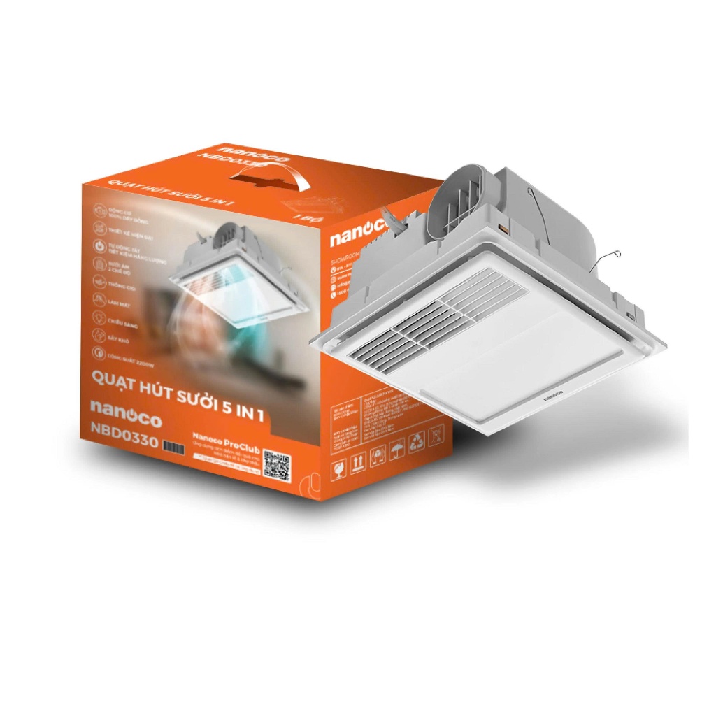 Máy hút sưởi 5in1 có remote Nanoco model NBD0330 (Lưu lượng gió 140 m³/h)