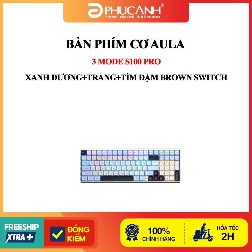 Bàn phím cơ Aula 3 MODE S100 Pro xanh dương+trắng+tím đậm Brown switch