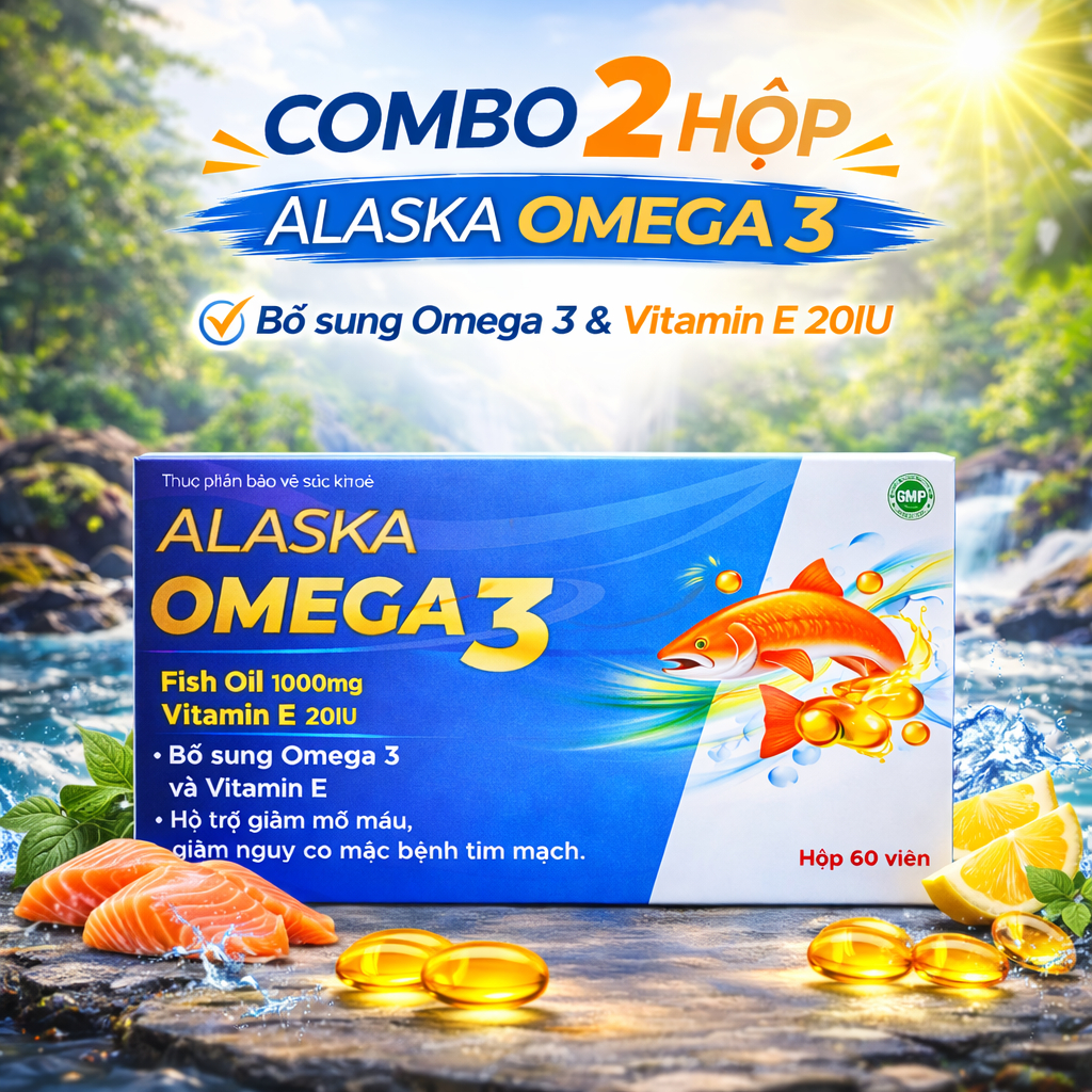 Combo 2-TPBVSK Alaska Omega 3  bổ sung Omega 3 ,Vitamin e hỗ trợ cho sức khỏe tim mạch ,hộp 60 viên
