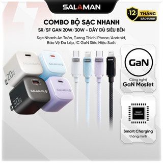 Combo Sạc Nhanh Salaman Củ GaN 20W/30W Kèm Dây Sạc nhanh SF/SX – Tương Thích Mọi Dòng, IC Bảo Vệ 5 Lớp
