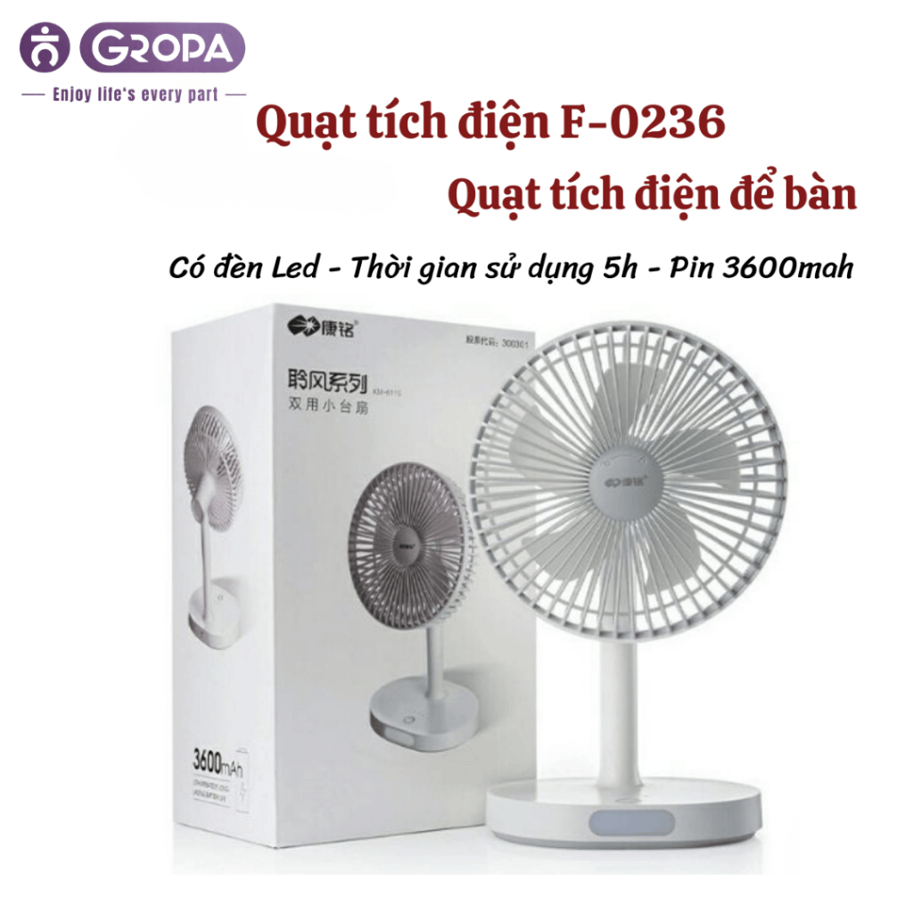 Quạt tích điện để bàn , quạt tích điện văn phòng , quạt tích điện F 0236 pin 3600 Mah