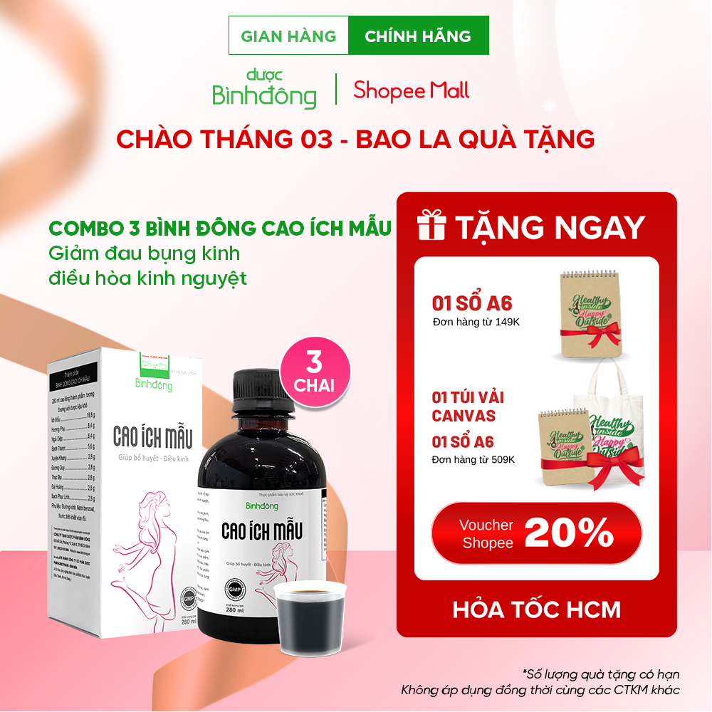 Combo 3 chai Bình Đông Cao Ích Mẫu - Hỗ trợ giảm đau bụng kinh, điều hòa kinh nguyệt - chai 280ml
