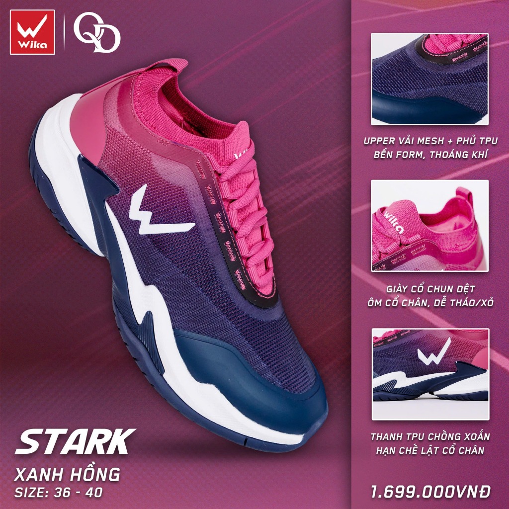 Giày Pickleball Wika Quang Dương Stark Chính Hãng, Cổ Chun Ôm Chân Chống Lật