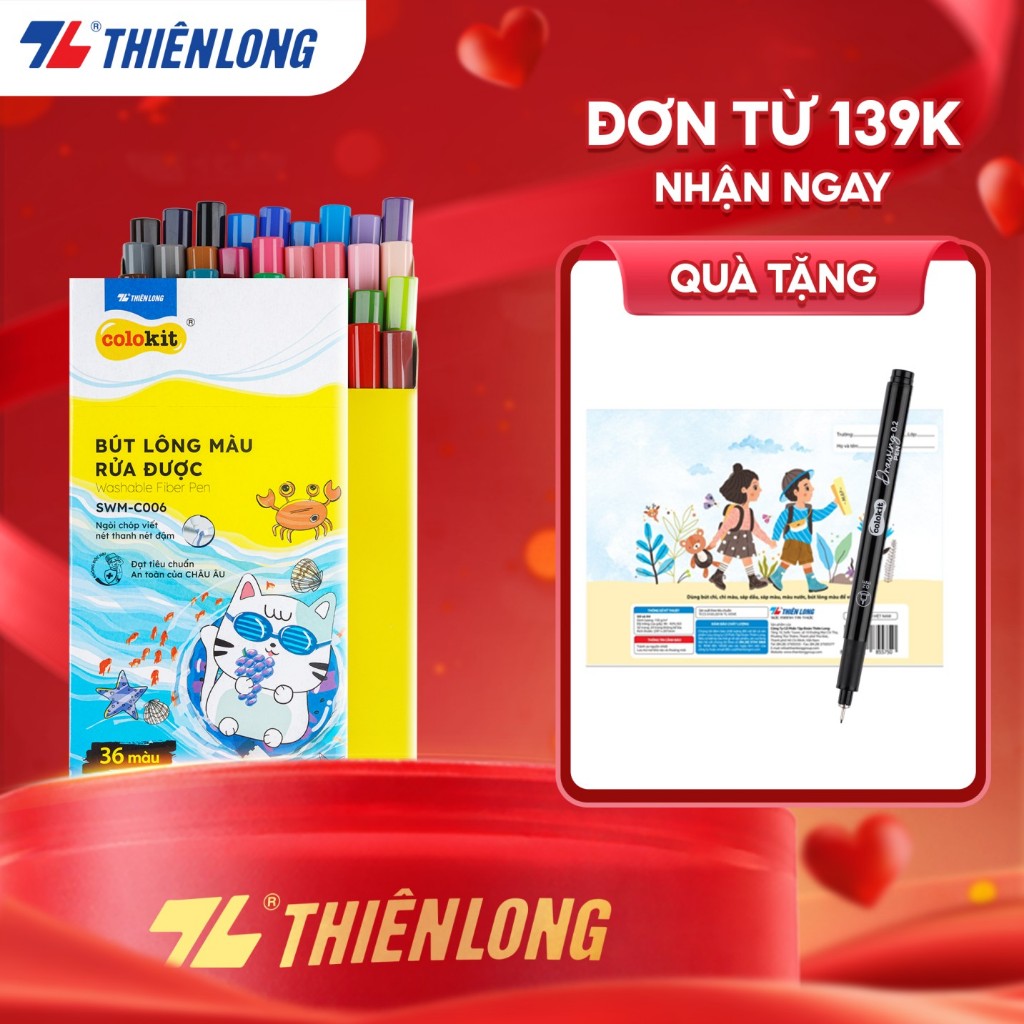 Bút lông màu Fiber Pen 36 màu Thiên Long Colokit rửa được tiêu chuẩn Châu Âu an toàn sử dụng tô màu,