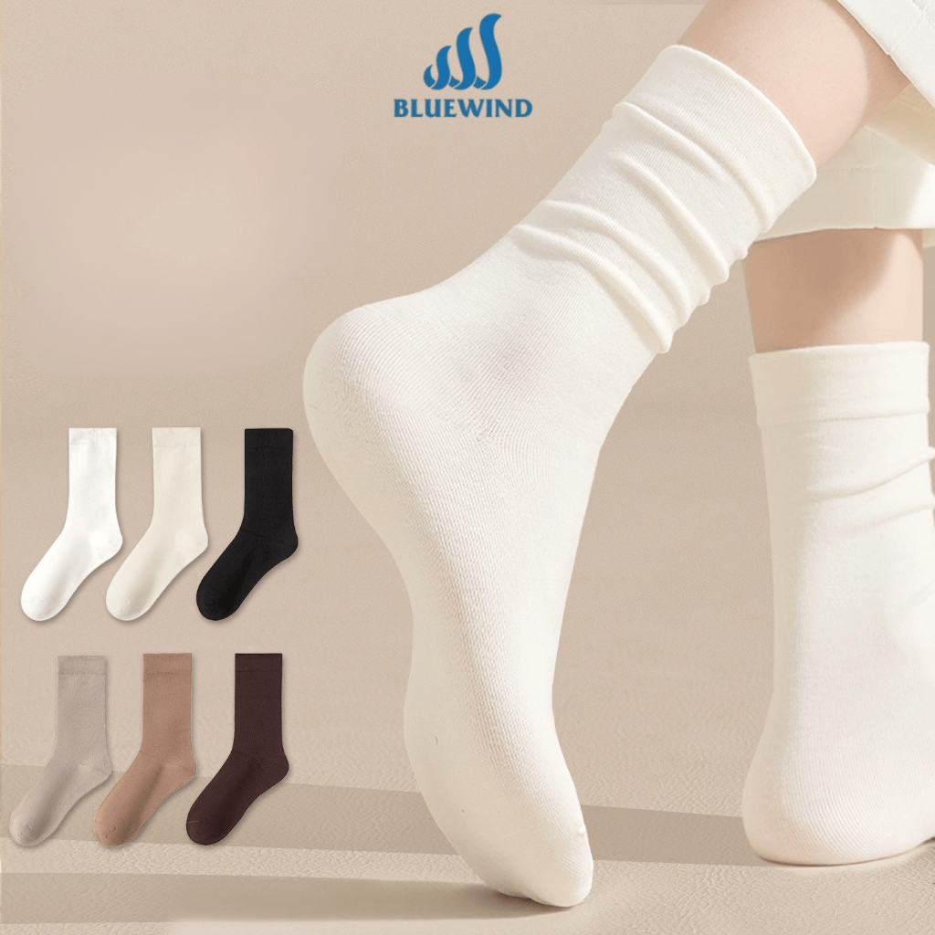 Tất Vớ Nữ Cao Cổ BlUEWIND Tất Cotton Phong Cách Nhật Co Giãn, Kháng Khuẩn, Thoáng Khí, Bền Đẹp 9732
