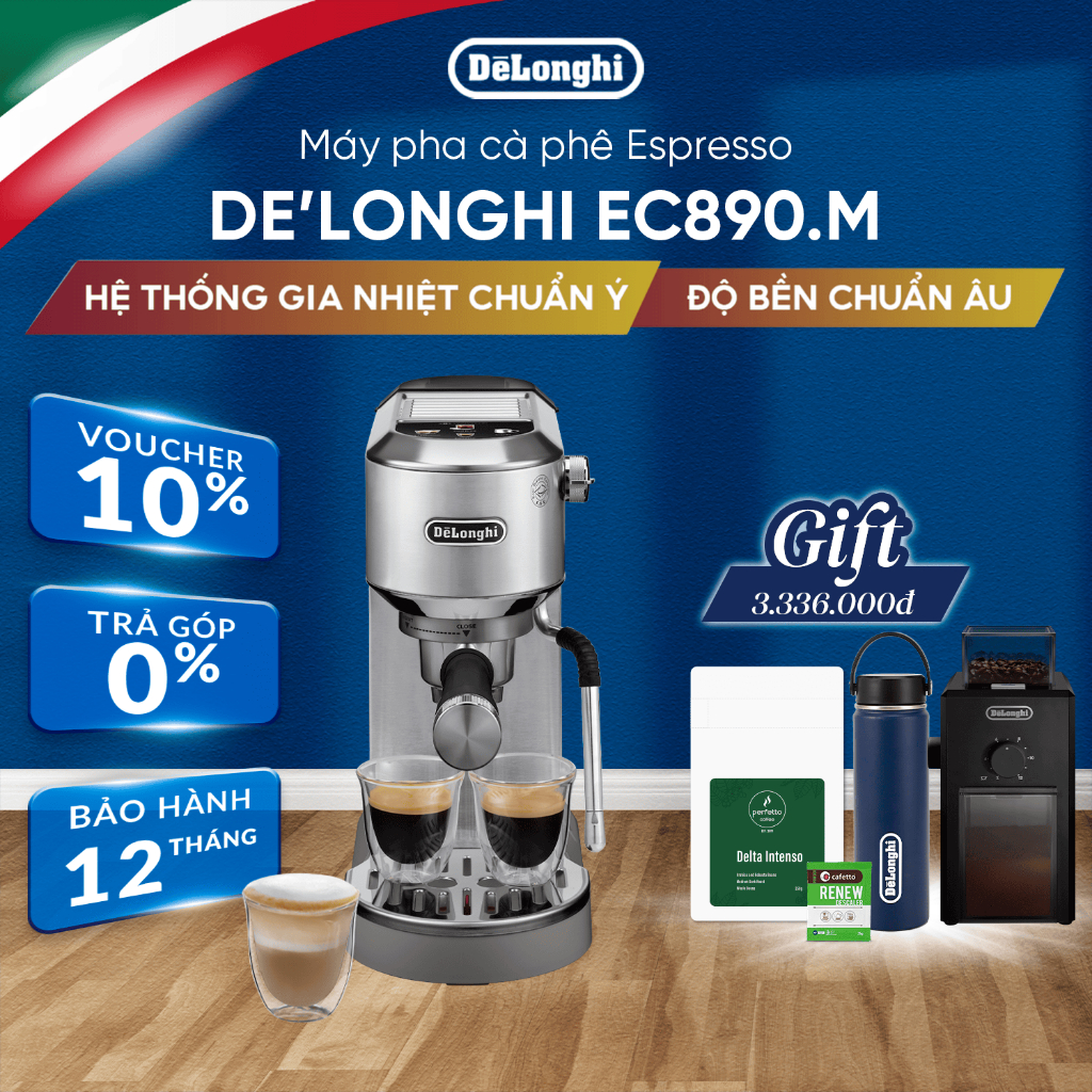 [TẶNG MÁY XAY] Máy pha cà phê Espresso DeLonghi Dedica Duo EC890 (M/GR/WI) – Espresso, 2 Tách, Cold 