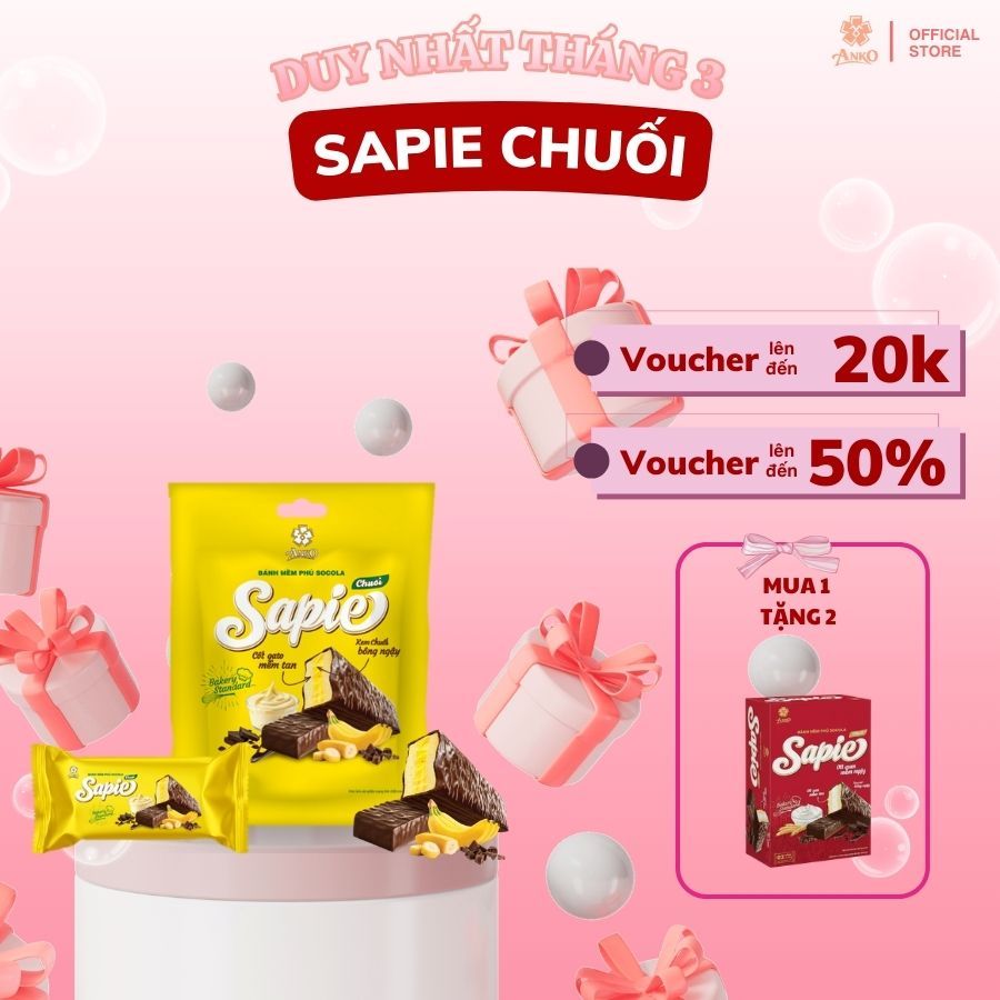 Bánh Mềm Sapie Chuối Socola – Túi 10 chiếc – Bánh Ngọt Thơm Ngon, Tiện Lợi