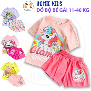 Đồ bộ cotton bé gái 11-40 kg set quần áo trẻ em tay ngắn mặc nhà đi chơi đi học đều xinh in hoạt hình đẹp Homie Kids