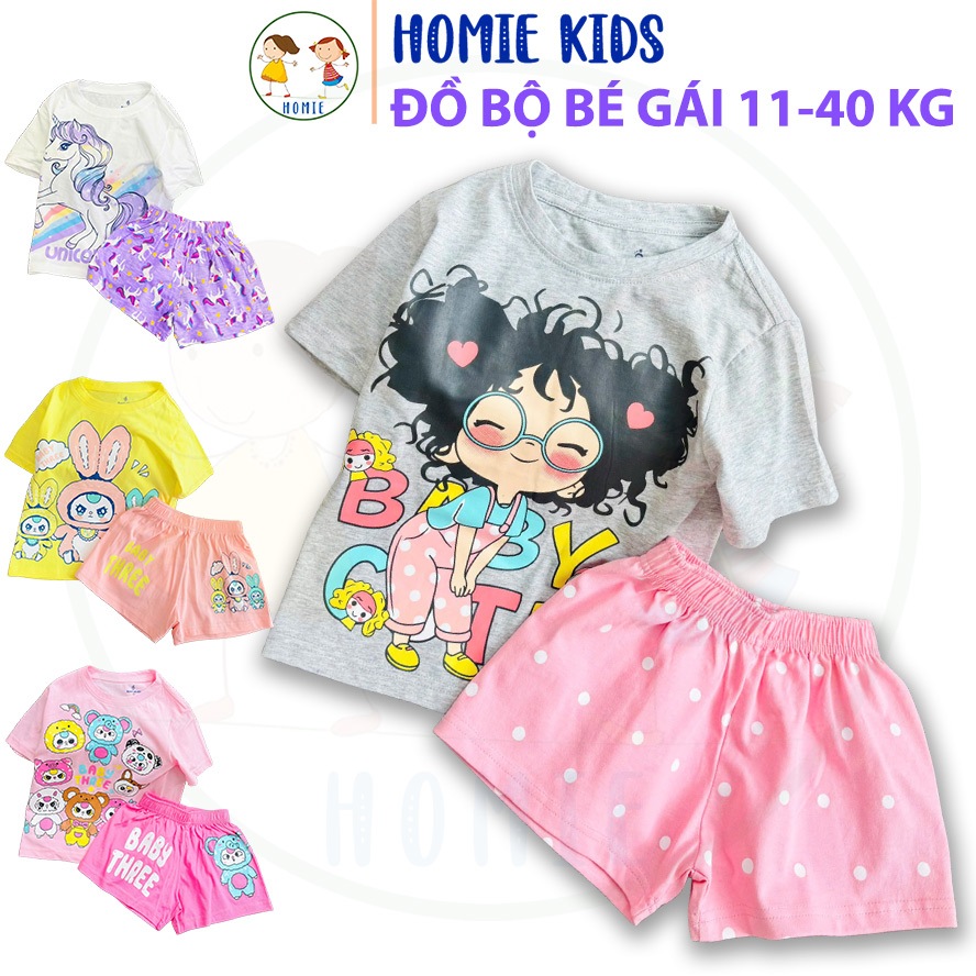 Bộ quần áo mặc nhà bé gái size đại 11-40 kg set đồ bộ trẻ em thun cotton in hoạt hình labubu kuromi 