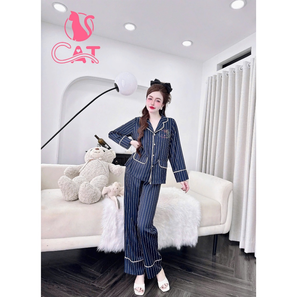 Đồ ngủ pijama tay dài quần dài chất vải lụa mềm mại (DB200)