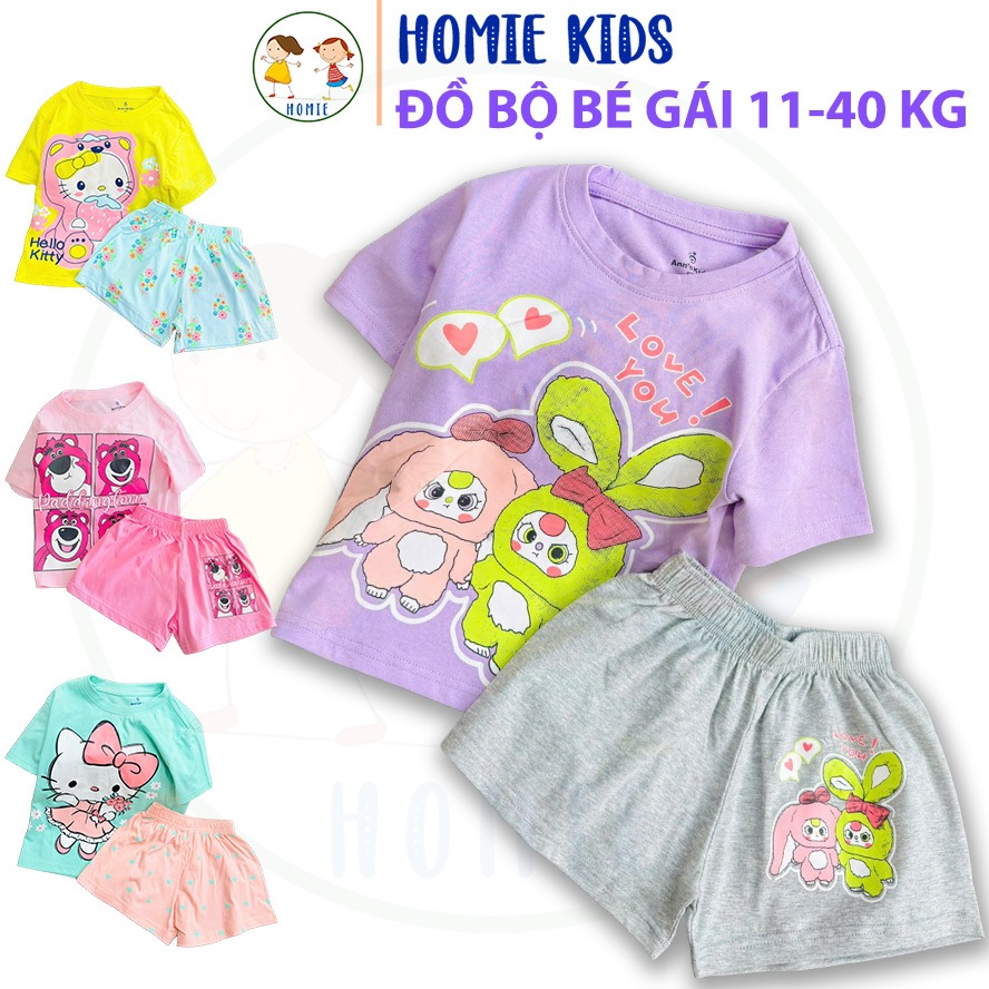 Set đồ cho bé gái 11-40 kg đồ bộ thun cotton size nhí đại gồm áo thun quần đùi họa tiết melody labub