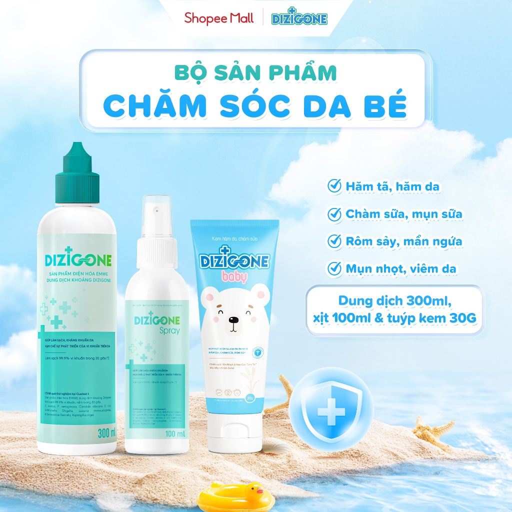 [COMBO] Dung dịch kháng khuẩn DIZIGONE 300ml & Xịt kháng khuẩn DIZIGONE 100ml & Kem DIZIGONE Baby 30