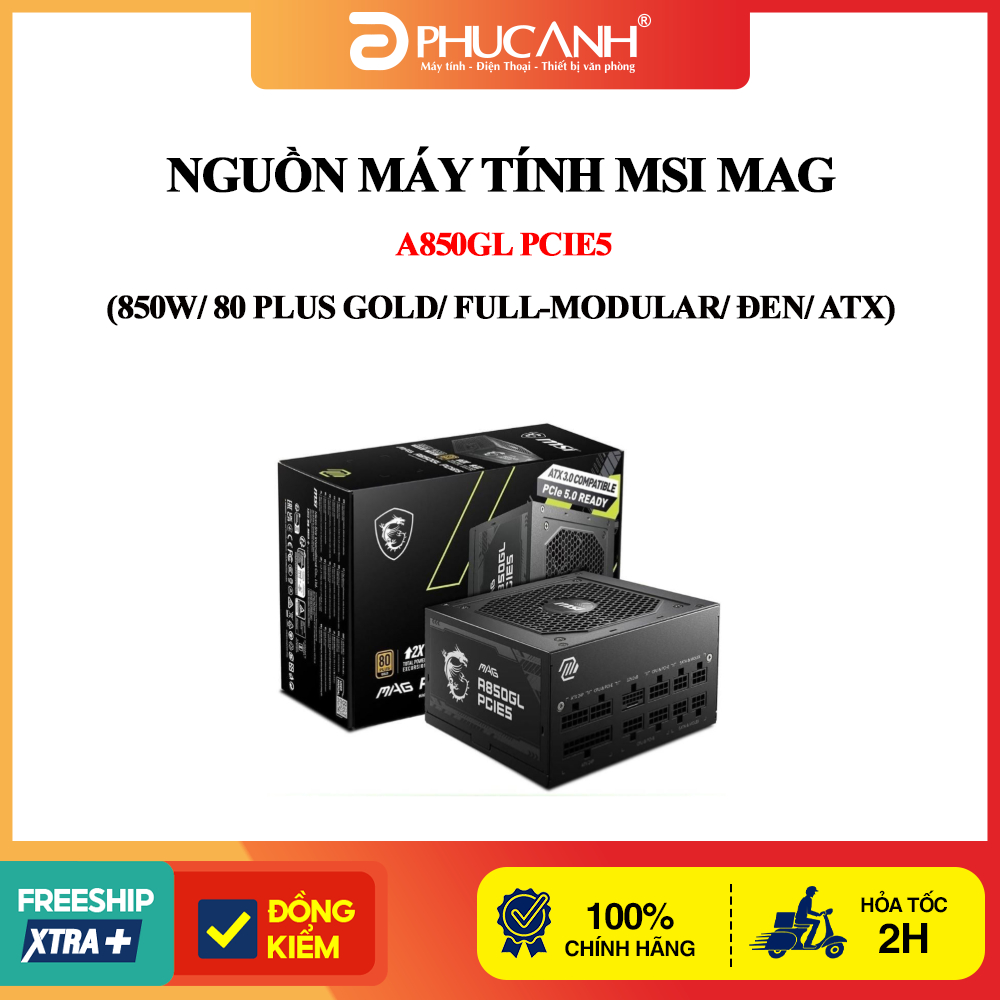 Nguồn máy tính MSI MAG A850GL PCIe5 (850W/ 80 Plus Gold/ Full-Modular/ Đen/ ATX)