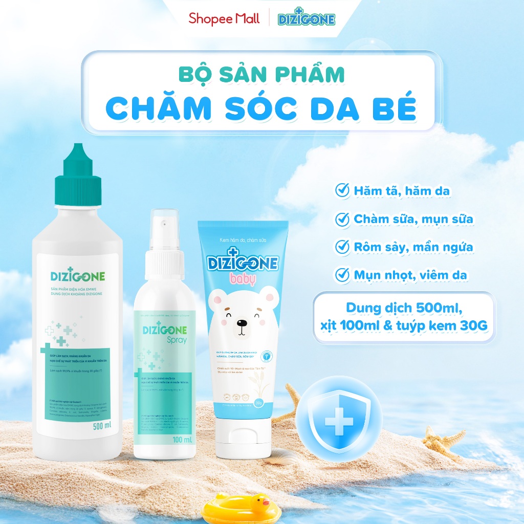 [COMBO] Dung dịch kháng khuẩn DIZIGONE 500ml & Xịt kháng khuẩn DIZIGONE 100ml & Kem DIZIGONE Baby 30