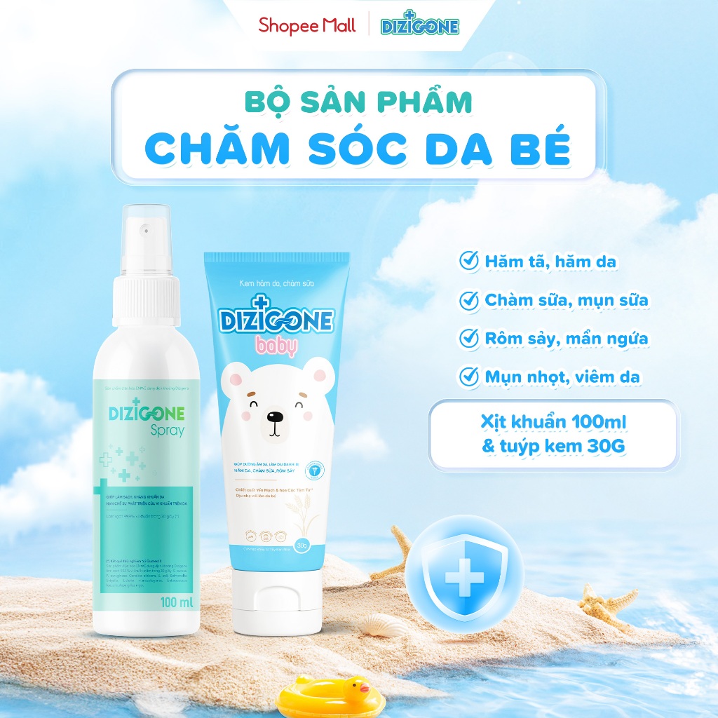 [COMBO] Xịt kháng khuẩn DIZIGONE Spray 100ml & Kem DIZIGONE Baby 30g: Đẩy lùi HĂM TÃ, CHÀM SỮA & bảo