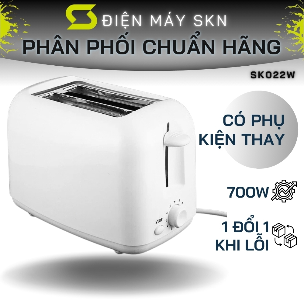 Máy nướng bánh LUMABELLA LB58042 trắng 700W có tính năng hẹn giờ và tự động nảy bánh khi đã hết thời gian cài đặt SK022W